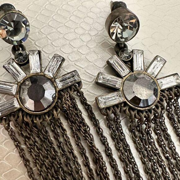 RARE Antique Art Deco Drop Fringe Tassel Stud Pierced Dangle Earrings Silver-ton - Picture 3 of 5